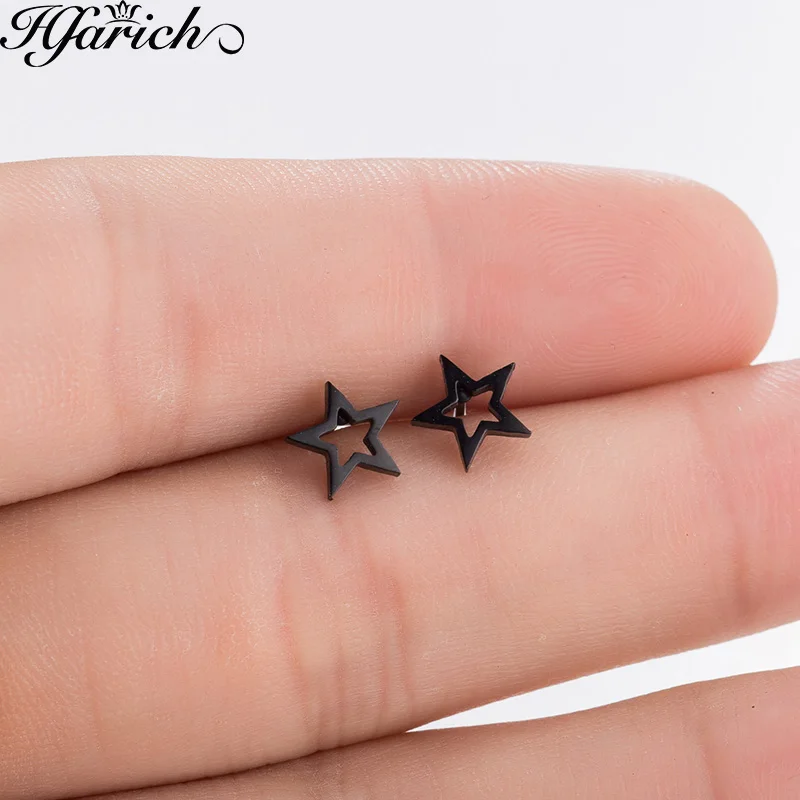 

Hfarich Stainless Steel Geometric Small Earrings Set Black Star Earrings Women Men Earrings Dropshipping Wholesale Jewelry Gifts