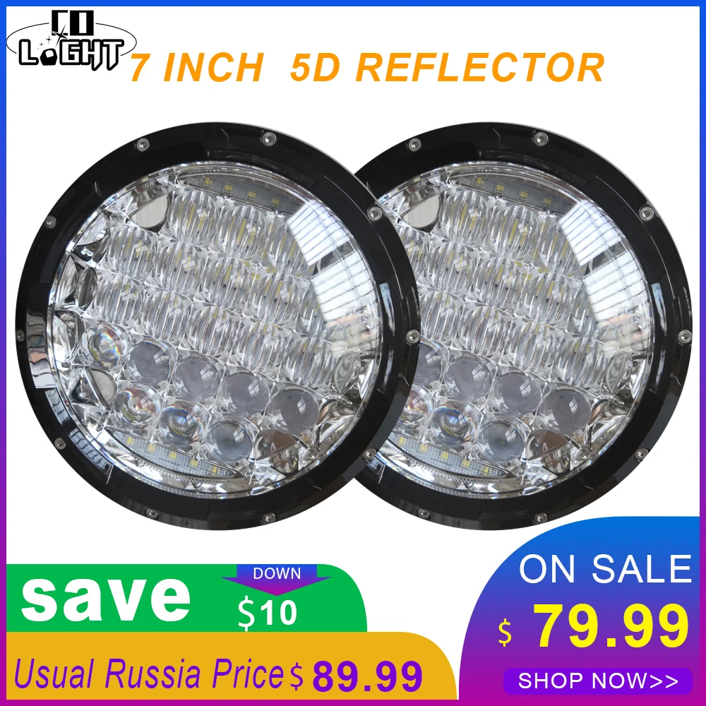 

CO LIGHT 70W 7 Inch Headlights Round H4 Hi-Lo Led Headlight Led DRL 12V 24V 5D Combo Beam for Auto Lada Uaz Niva Jeep 4WD 4x4