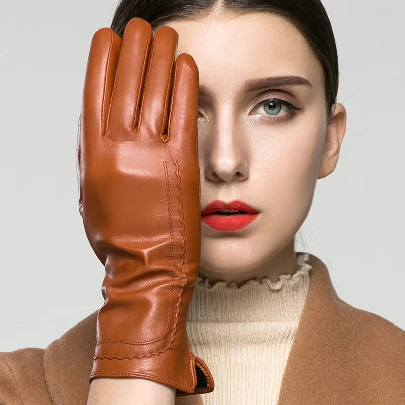 KLSS Brand Genuine Leather Women Gloves Fashion Elegant High Quality Goatskin Glove Autumn Winter Keep Warm Fingers Style 31