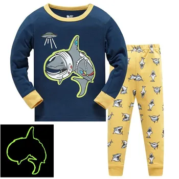 

Kids noctilucence pajamas set Boy 100% Cotton Pyjamas Children Fashion Cartoon sleepwear 2019 Brand nightwear size 3-8T