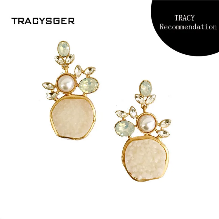 

AD-ES0191/TRACYSGER /shiny smart geometry faux stone drop earrings with crystal and pearl element