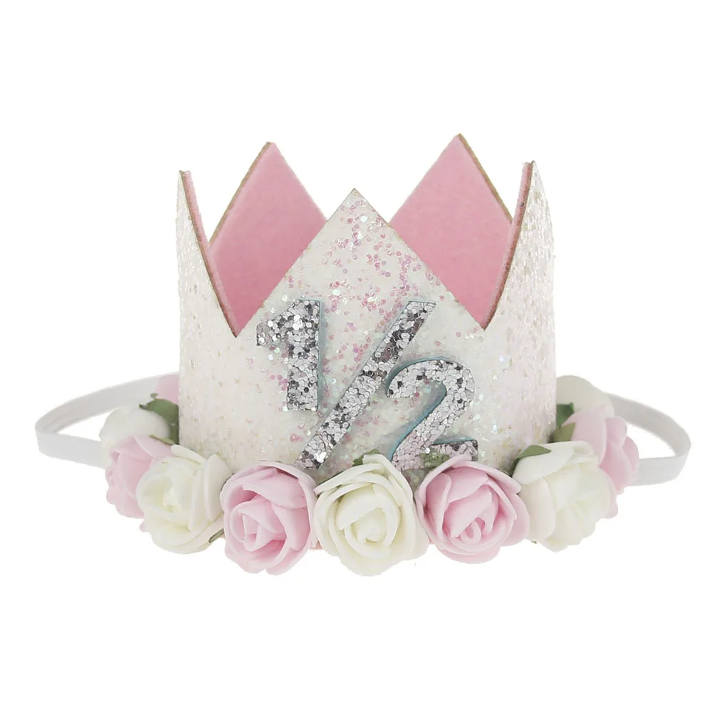 1 шт. для маленьких девочек счастливые шляпы для вечеринки по случаю Дня рождения Дети один год цветок корона принцессы ободок baby Shower 1 день рождения Декор вечерние поставки - Цвет: Style 1