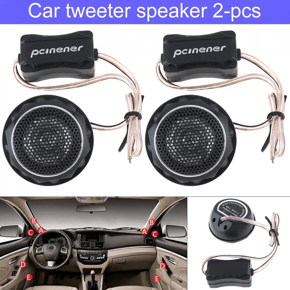 

2pcs 150W Universal Durable High Efficiency Mini Dome Car Tweeter Speakers for Car Audio System