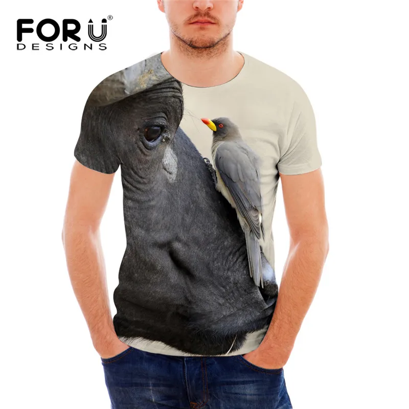 FORUDESIGNS/африканском стиле Buffao печать Для мужчин футболки Cool Стиль короткий рукав топ, футболка, рубашка мужской летнее платье с круглым вырезом для мужчин Gyms футболка