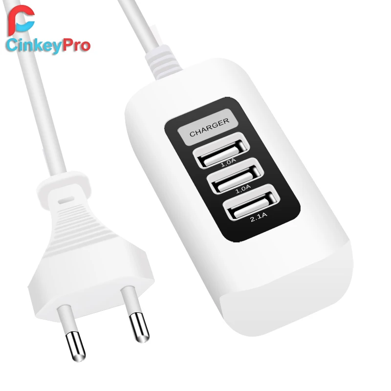 CinkeyPro 3 порта USB зарядное устройство 5 В/3 А адаптер 1 м кабель для зарядки для iPhone 7 8 samsung XiaoMi iPad мобильный телефон Универсальный