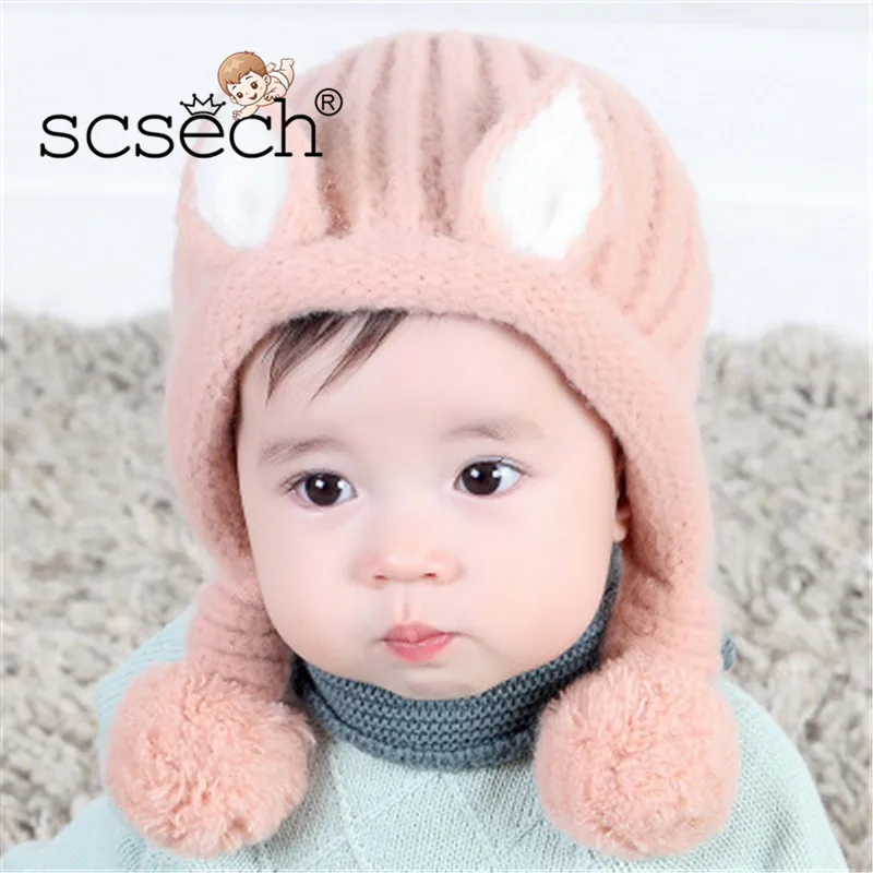 

2018 Beanies Baby Hat Pompon Winter Warm Children Hat Baby Cute Animals Fox Plus Velvet Wool Cap For Girls Boys GCG39