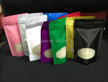 

Hot Black Aluminum Foil Stand Up Zip Lock Bag With Clear Window For Coffee Tea Nut Snack Test Pouches Storage Resealable Bag