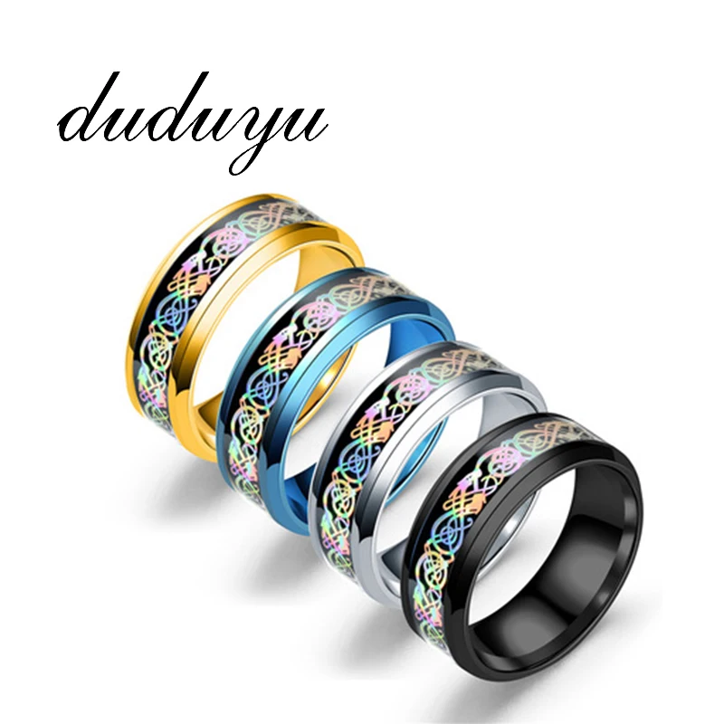 

2019 New Rainbow Colorful Women Man Ring Dragon Pattern 316L Stainless Steel Female Male Band Rings Jewelry