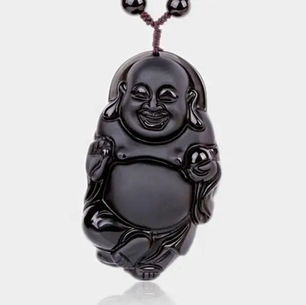 

55x32x15mm New High Quality Natural Obsidian Necklace Fashion Black Obsidian Carved Buddha Pendant For Women Men Vintage Jewelry