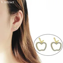 V Attract 10pair Luxury CZ Apple Stud Earrings Valentine's Gift Cute Gold filled Fruits Pendientes Mujer Bijoux Femme Wholesale