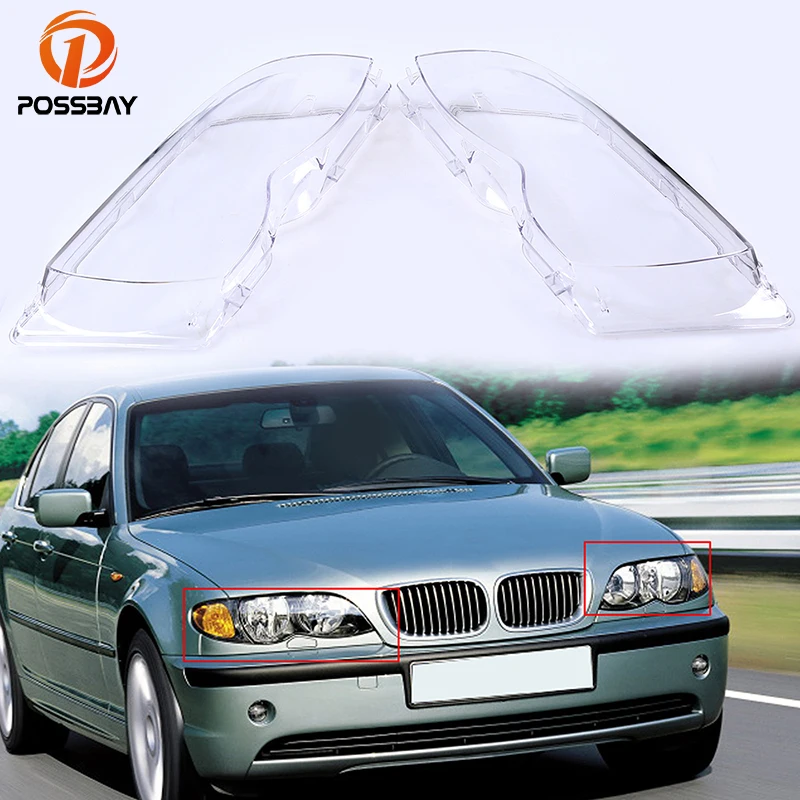 POSSBAY Car Headlight Lenses Headlight Cover Clear Lens for BMW 3