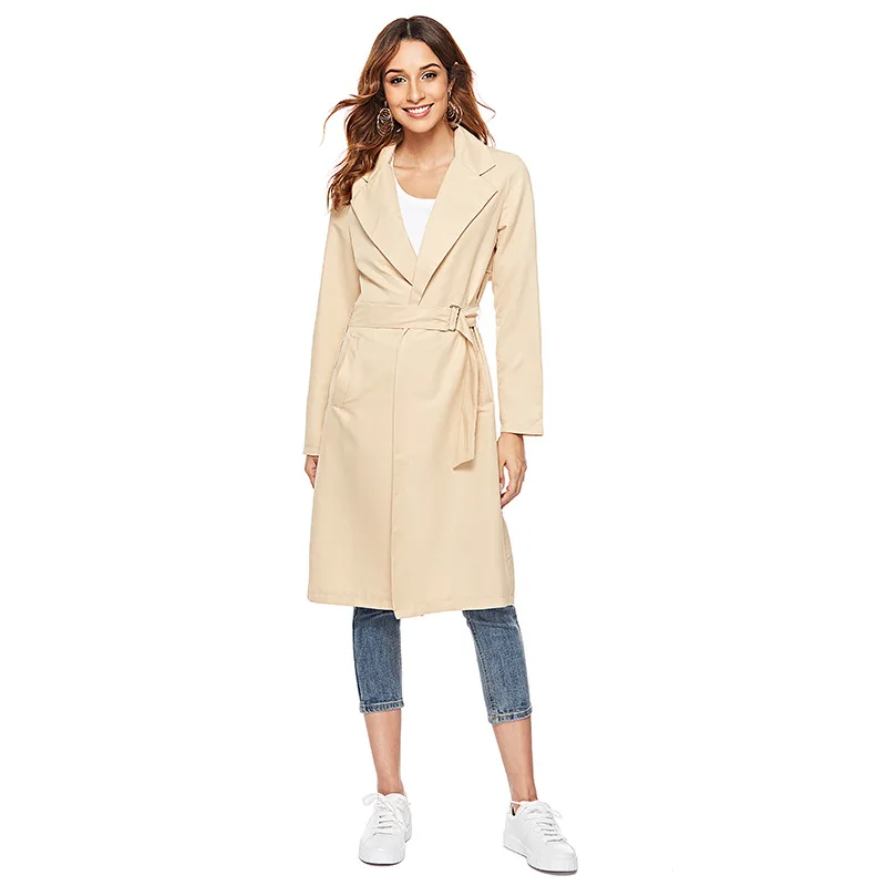 vadim 2019 New Trench Lady Casual Spring casaco feminino modis Waist Classic Collar Coat Long trendyol Business Outerwear plussi