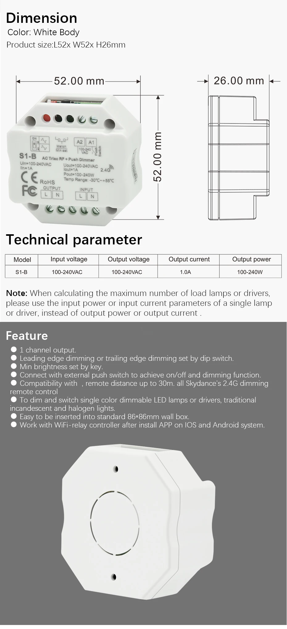 Диммер СВЕТОДИОДНЫЙ 220 в 230 В 110 В AC Triac беспроводной Wifi РЧ с регулируемой яркостью кнопочный переключатель с 2,4G дистанционный диммер для светодиодный лампы S1-B