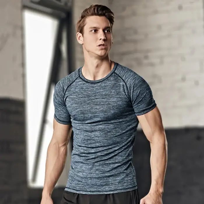 Мужские фитнес-футболки Slim Fit быстросохнущие дышащие эластичные топы для тренировок FH99