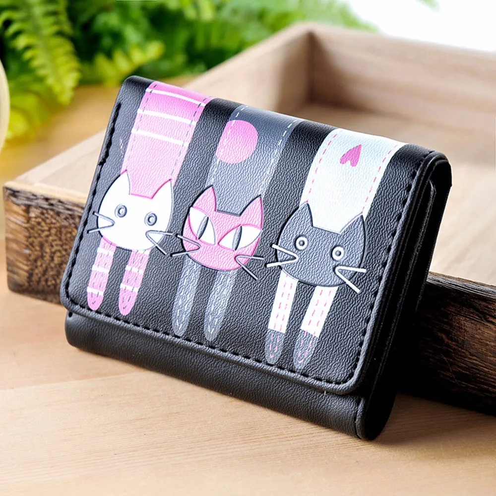 Women Wallet Handbag Cute Cat Pattern Coin Purse Short PU leather
