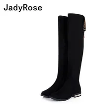 Jadyrose Женские Черные Зимние сапожки до колена на низком каблуке женские ботинки со стразами мотоботы женская обувь модные bota feminina