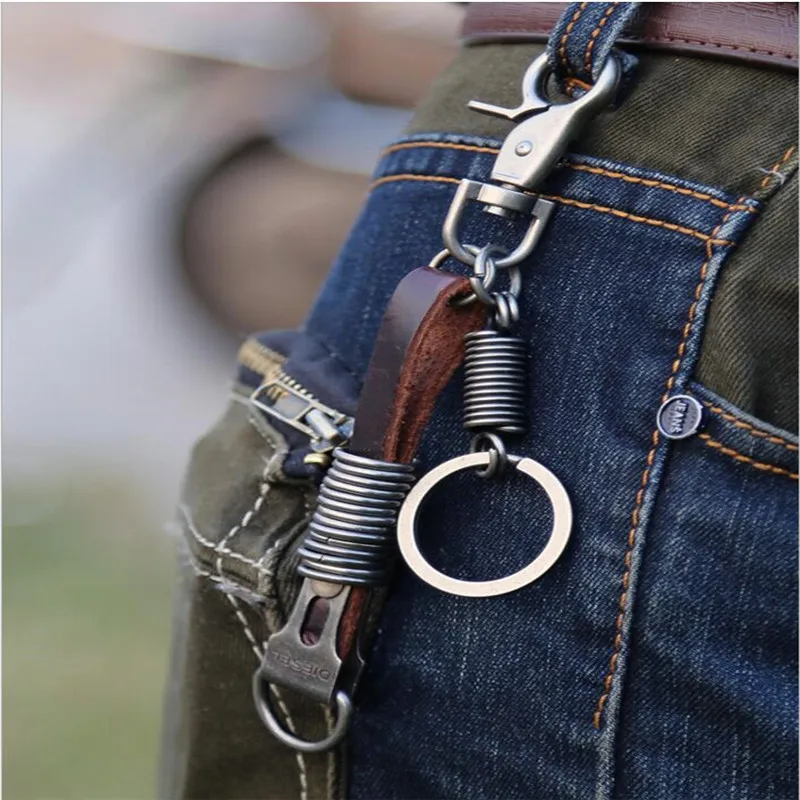 

Genuine Leather cowhide Metal Wallet Belt Chain Rock Punk Trousers Hipster Pant Jean Keychain Black Gun Plated ring Clip Keyring