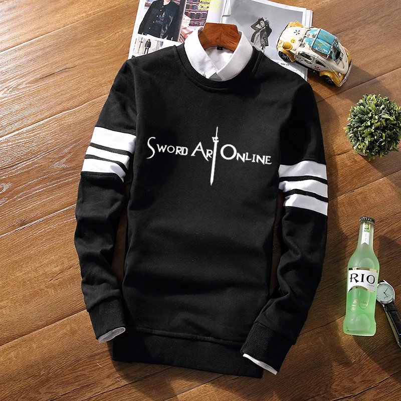

Fashion Striped Pullover Sweatshirt Sword Art Online SAO Fleece Hoodies Casual Jersey Long Sleeve Sweat Shirt COS Tops Warm Coat