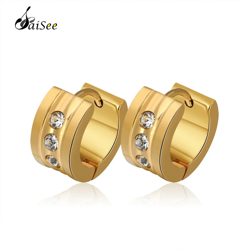 SAISEE High Quality Stainless Steel Hoop Earrings For Women Paved AAA Cubic Zircon Unisex Fashion Jewelry Nickel Free | Украшения и