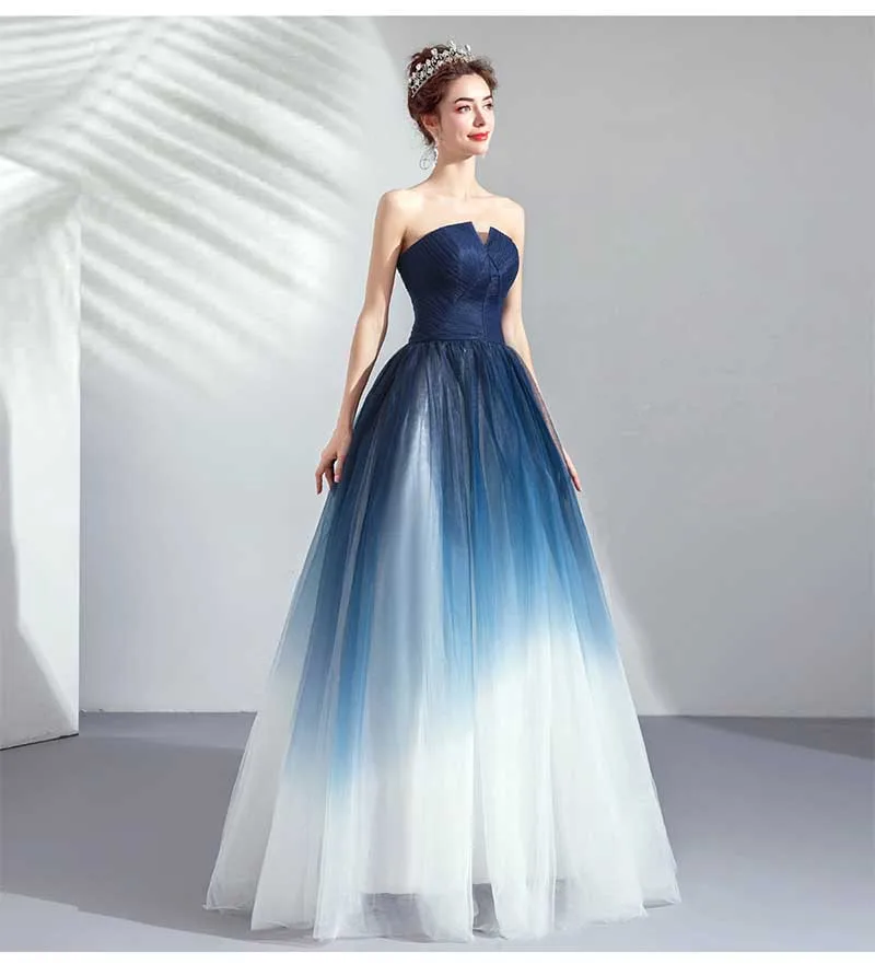 Темно-синее вечернее торжественное платье без бретелек с градиентом, роскошное платье на заказ для свадебной вечеринки, бальное платье для женщин, большие размеры 5XL 6XL