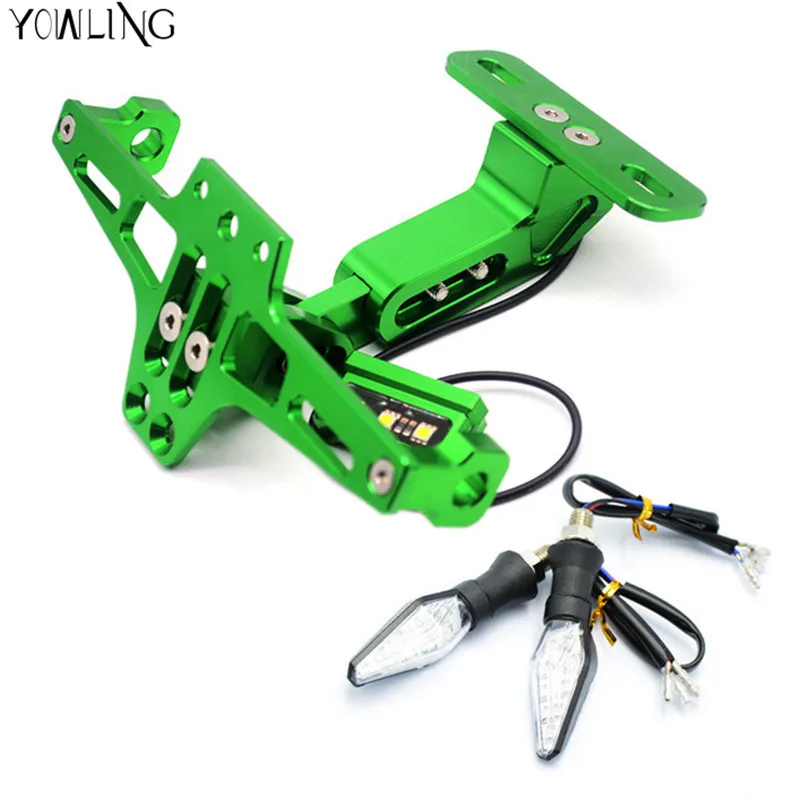 CNC Motorcycle Adjustable Angle license plate frame equipped with steering lamp license plate for Kawasaki Z750 Z800 Z1000 ER6N