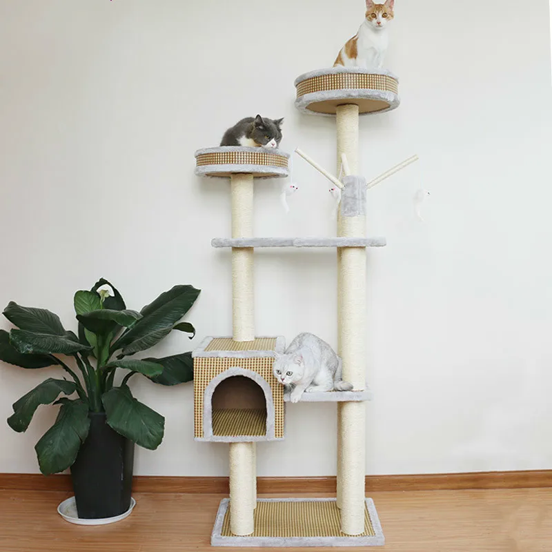 Luxury Cat Climbing Rattan Frame Small Sisal Wooden Tree Kat House Grabbing Grass Mat Plate Pet Toy Jumping Platform mascotas