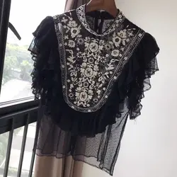 Черная хлопковая блузка Топ для женщин 2019 Лето Элегантная Леди Бисероплетение Блузка без рукавов модная женская новая блузка