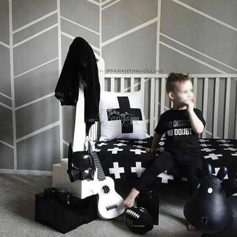 Хлопок, современное черно-белое поперечное одеяло на кровать/диван/автомобиль, Тканое удобное детское одеяло 1000 г, 2 размера