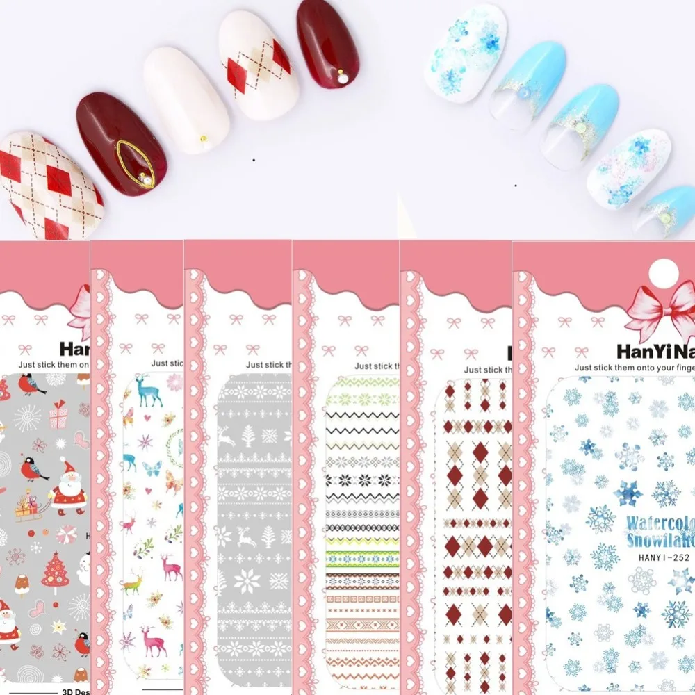 

1 Sheet Christmas 3D Nail Art Transfer Stickers Snowflakes Nail Designs Snowman Santa for Nail Decorations