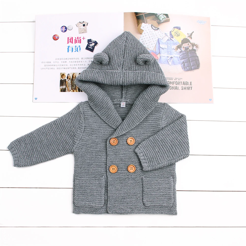Todder Baby Girls Boys Knit Sweater Cardigan Long Sleeve Jackets Button Up Cartoon Bear Newborn Hooded Coats