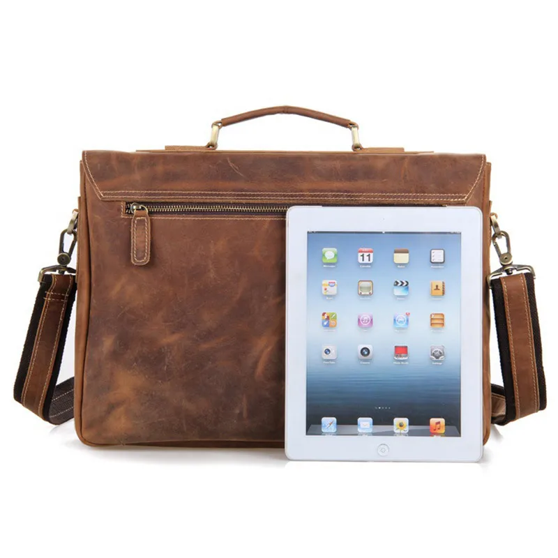 Винтаж коричневый Для мужчин кожаные Портфели коровьей Для мужчин Бизнес Сумка Crossbody сумка Fit 15 дюймов ноутбука PR097229