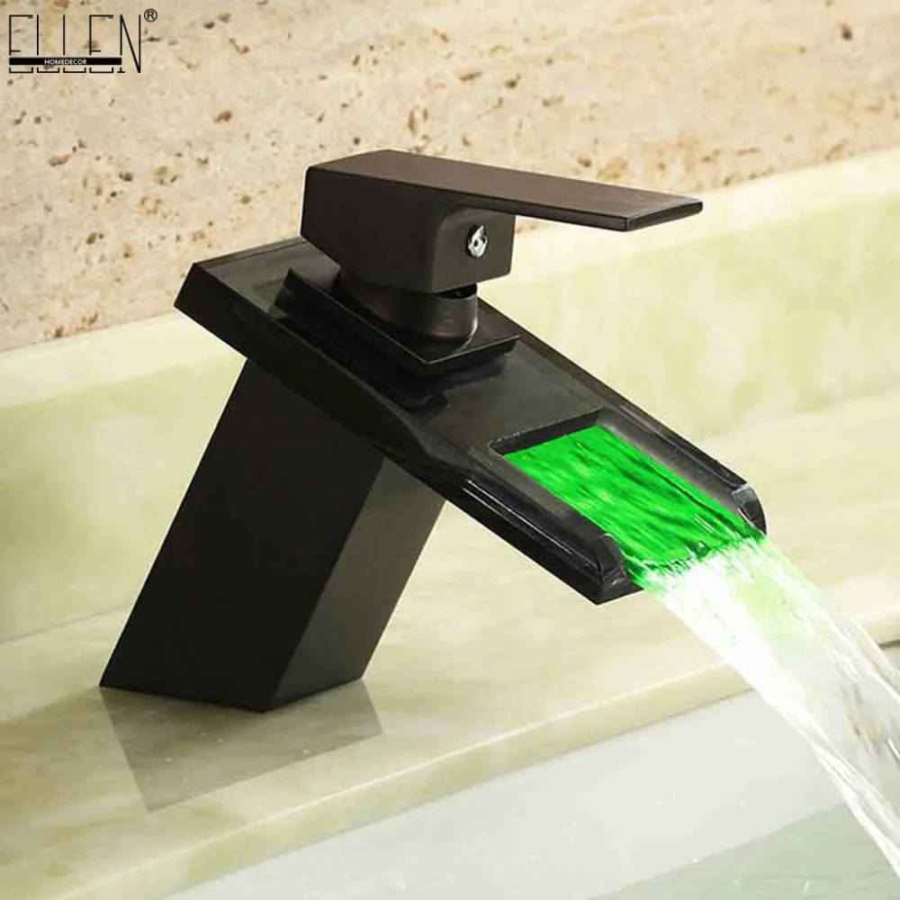

Bathroom LED Sink Faucet Oil Rubble Bronze Black Hot Cold Water Mixer Tap 3 Colors Led Temperature Control ELB302