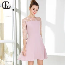 

2018 Spring Summer Elegant Pink Patchwork Lace Dresses Casual O-Neck Half Sleeve Female Plus Size Dress Woman A-Line Dresses 5XL