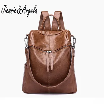 

Jiessie&Angela Soft PU Leather Women Backpack High Quality Anti Theft Backpacks Female Casual Back Pack Bag Lady's Shoulder Bag