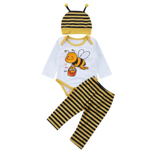 Cute bee Toddler Clothing Set 3PCS!!Newborn Baby Girl Boy Bee Bodysuit