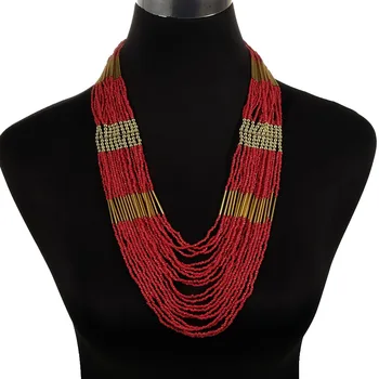

Wholesale Bohemian Long Seed Beaded Necklace Layered Ethnic Handmade Fashion Strand Colorful Jewelry Femme Necklace for Women
