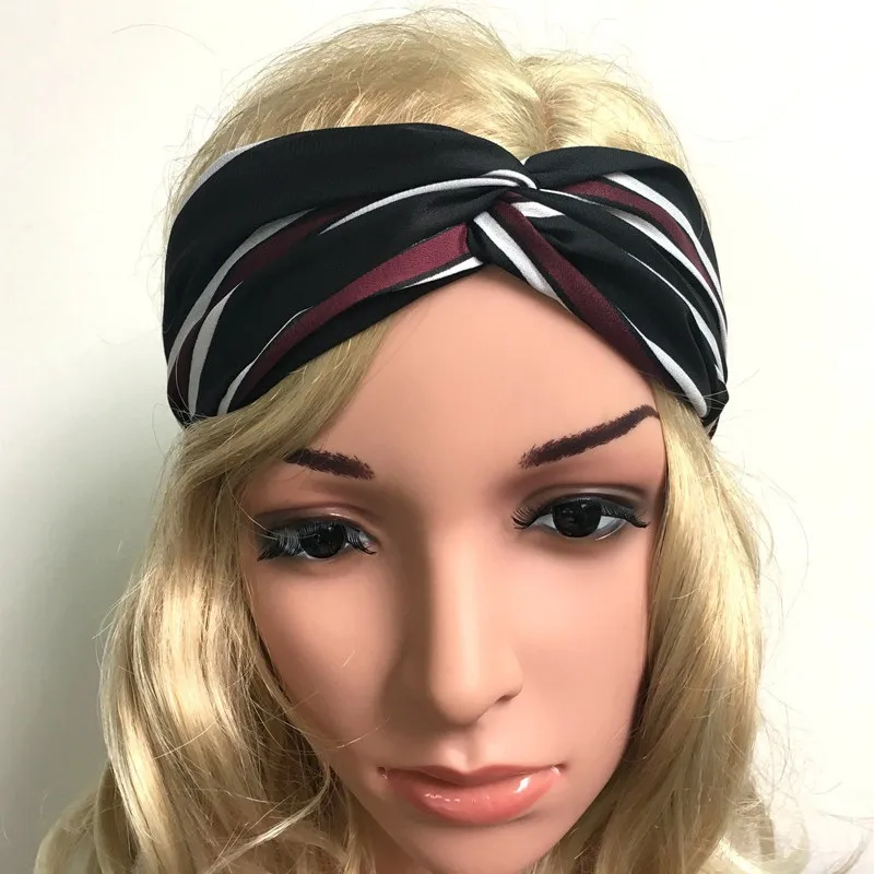 on sale 1pcs 2018 New cross ribbon printing ladies Headband fashion