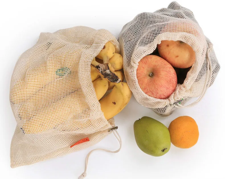 Многоразовые хлопковые мешки для овощей, домашние кухонные мешки для хранения фруктов и овощей, сетчатые мешки с кулиской, машинная стирка