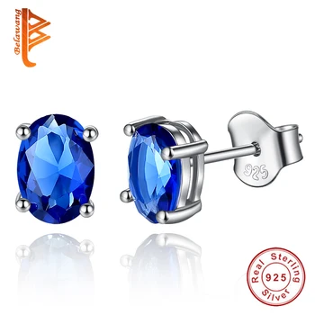 

Luxury Oval Cut Blue Austrian Crystal Earrings Solid Real 925 Sterling Silver Stud Earrings for Women/Lovers Fashion Jewelry