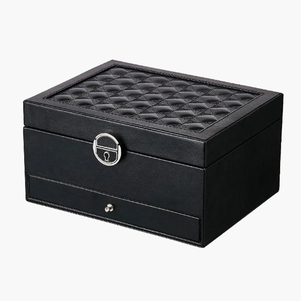 

Jewelry Box Display Solid Rings Organizer Gift Necklaces Multi Layer Makeup Organizer Travel Stud Portable With Key