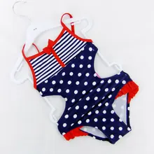 2016 Kids One Piece Swimsuit Girls Swim Suit Swimwear Blue Dotted POLYAMID Backless Maillot With Briefs Bottom