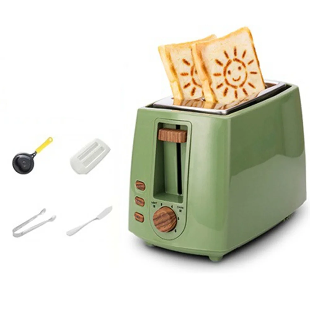 DMWD, 6 передач, 220 В, домашний электрический тостер, 2 ломтика, хлебопечка, автоматическая машина для завтрака с пылезащитной крышкой, форма для яиц, зажим для хлеба - Цвет: Армейский зеленый