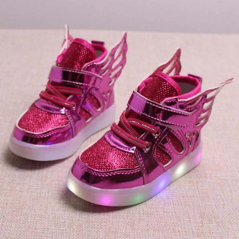 

Candy color Children LED Luminous shoes high wings fashion sneakers with Light up casual soft sole boys girls glowing shoes 1-6Y