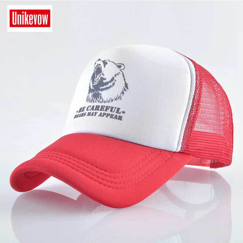 UNIKEVOW Bear printed Mesh Baseball Cap Men Summer Outdoor Sport Snapback Hat Women Racing Cap Hip Hop Casquette Skateboard - Цвет: Красный