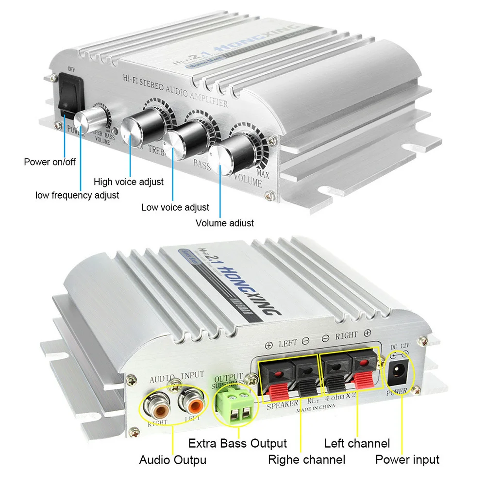 168AH Car Amplifier Sound Mode Radio MP3 Speaker LED Hi-Fi 2 Channel Mini Power Player Support CD DVD for Auto Motorcycle