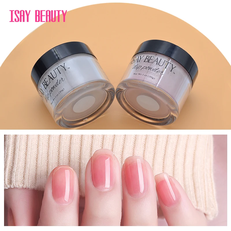 

ISAYBEAUTY dipping powder nail glitter sequins 28g 1OZ without lamp cure French white nail dipping system for Nail Salon