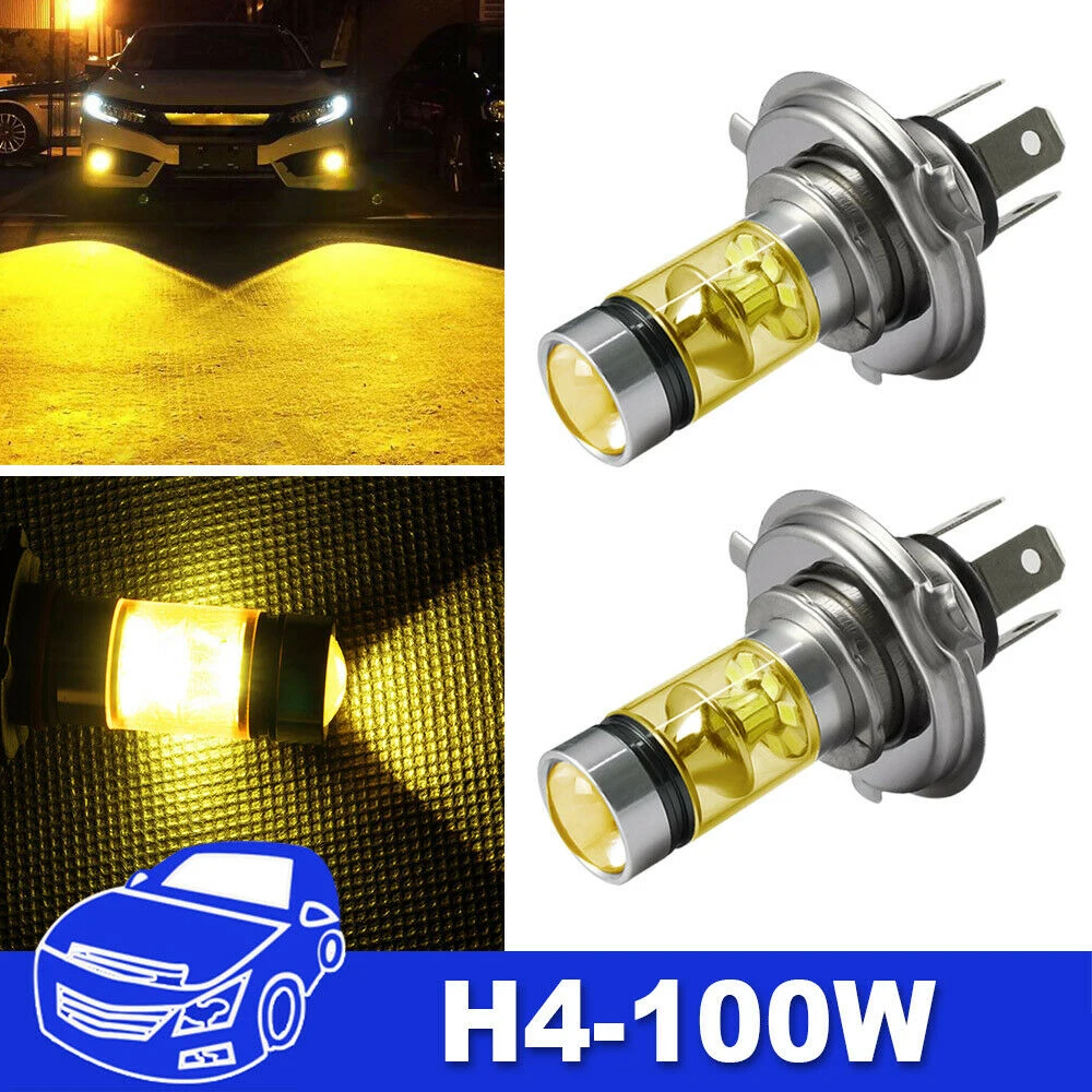 

2Pcs H4 100W High Power Car Lights 2323 LED YELLOW Projector Fog Driving Light Bulbs