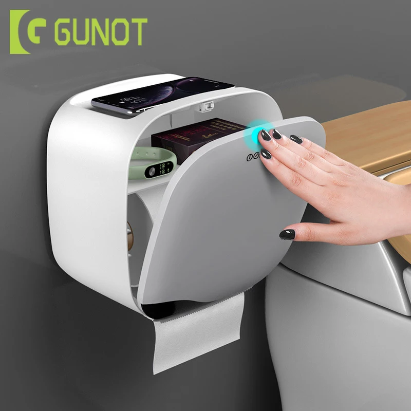 

GUNOT Wall Mounted Toilet Paper Holder Waterproof Tissue Box Multifunction Storage Box For Bathroom Portable Toilet Paper Holder