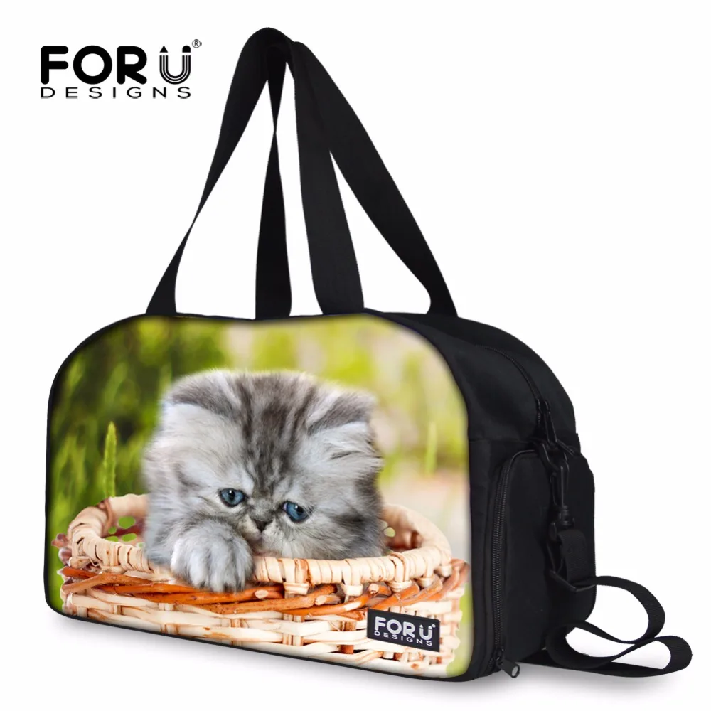 Us 30 79 45 Off Original Designer Carry On Luggage Bag For Women Cute Kitten Cat Print Travel Duffel Workout Bags Large Capacity Tote Handbags In