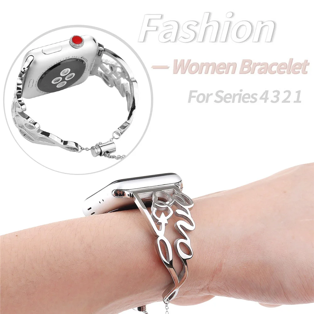

Women Girls Bracelet for Apple Watch Band Series 5 4 3 2 1 Luxury Strap 40/44mm 38/42mm Stainless Steel Pulseira Metal Link